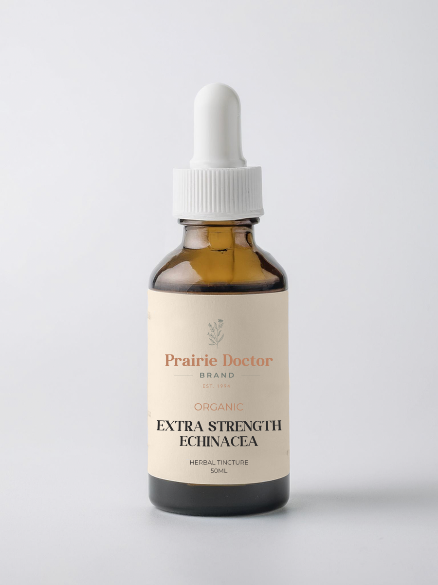 Our organic Echinacea (Extra Strength) herbal tincture is crafted using organic, sustainably sourced Echinacea angustifolia root. Echinacea is known for its powerful immune supporting properties and can be used to fight off colds, flus and infections.