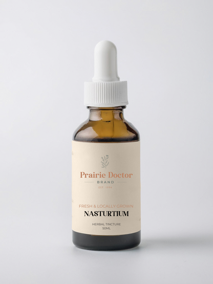 This Nasturtium Flower Tincture is made from fresh, locally grown Nasturtium flowers from the Fraser Valley.